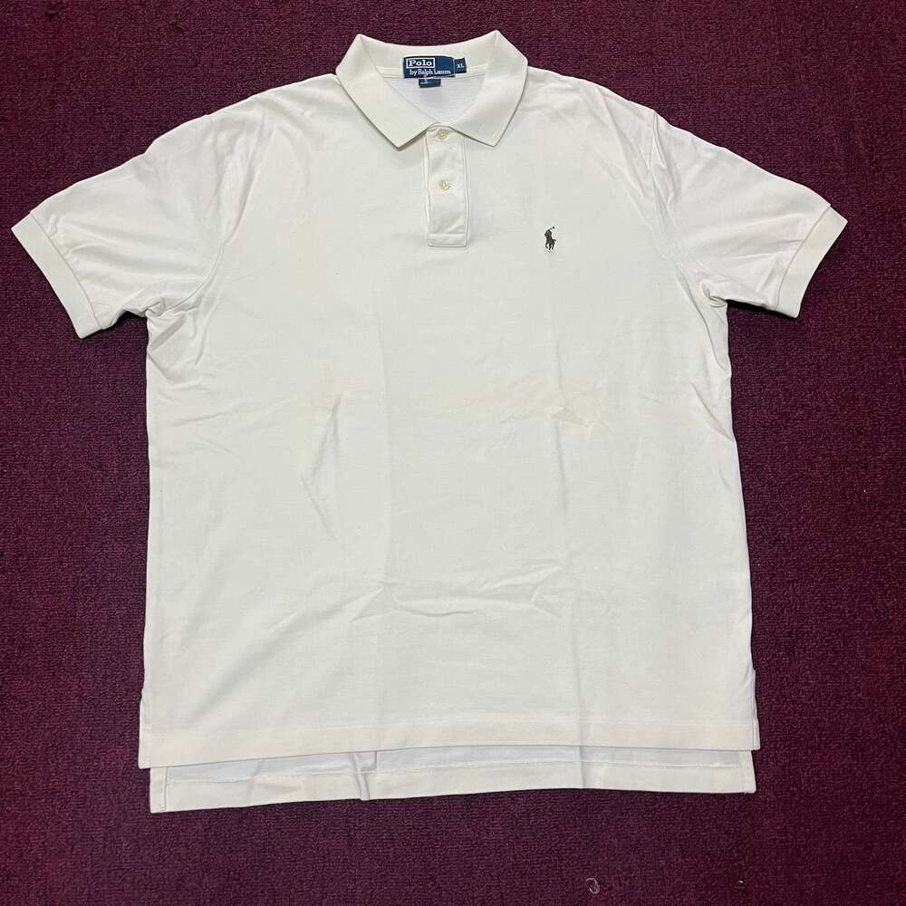 Vintage Polo Ralph Lauren Men's Slim Fit Performance Polo Shirt in ivory with br